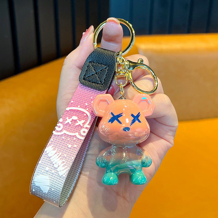 Gradual change color bear keychain car key chain bag pendant