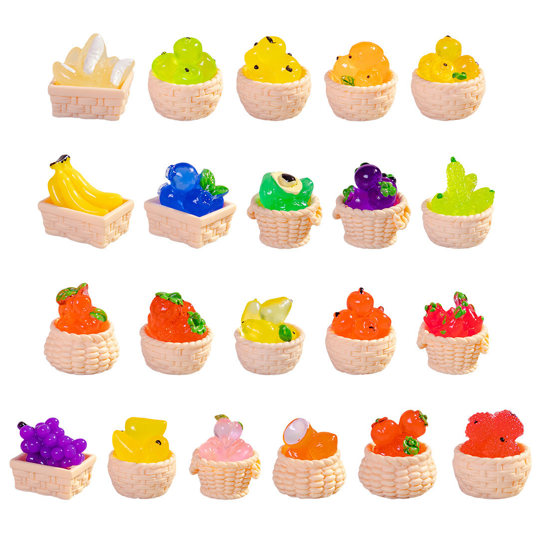 Fruit Basket Mini Luminous Desktop Car Small Ornament Handicraft DIY Resin