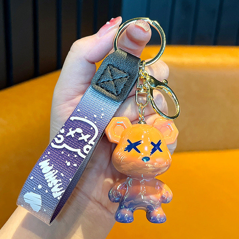 Gradual change color bear keychain car key chain bag pendant