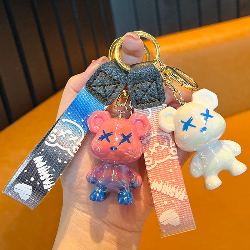 Gradual change color bear keychain car key chain bag pendant
