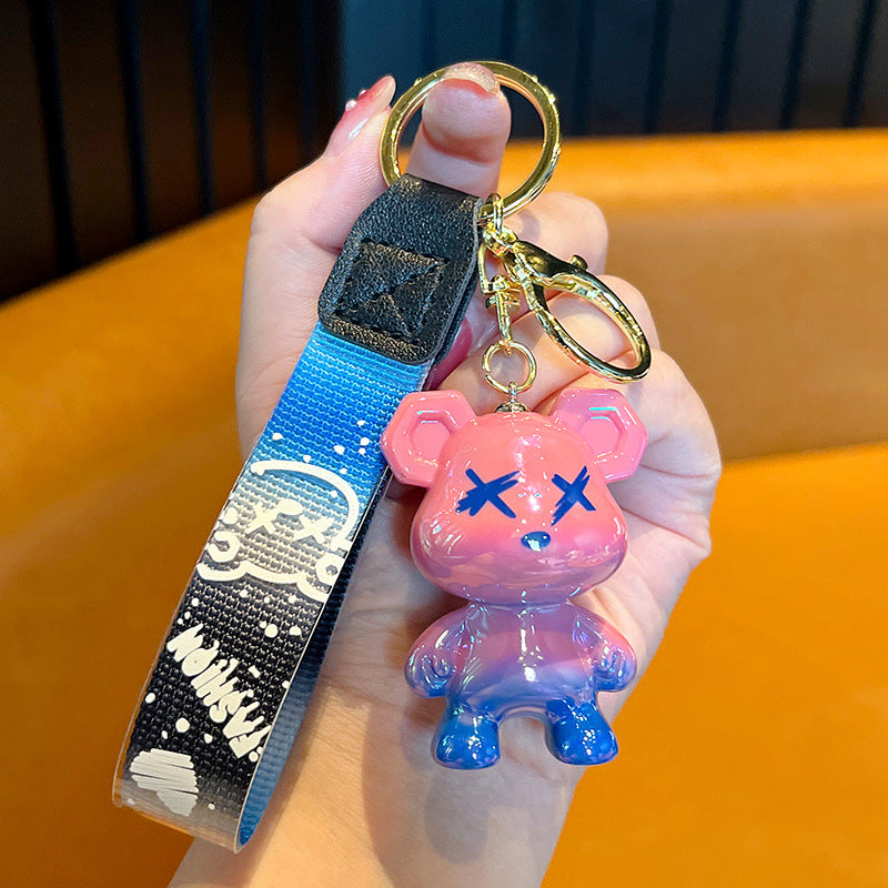 Gradual change color bear keychain car key chain bag pendant