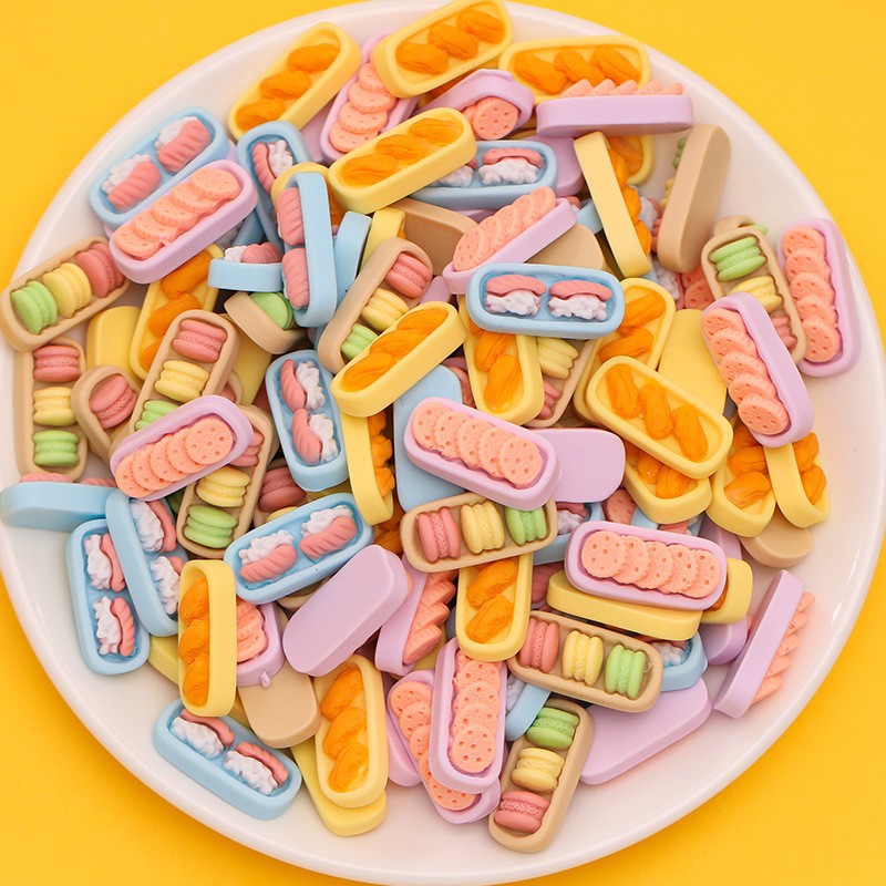 20Pcs/cream Glue DIY Accessories, Handmade Materials Simulation Bread Sushi Biscuits Mixed Snacks