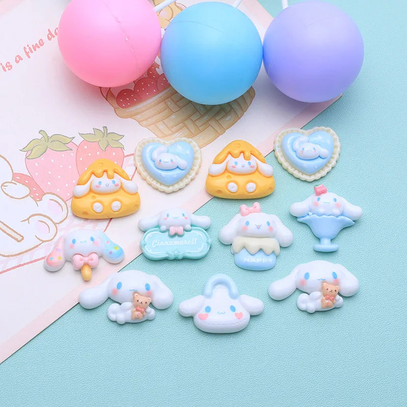 10 Pcs New Mini Kawaii Cartoon Big Eared Dog, Peach Heart Series Resin Scrapbook Diy Miniature Ornament Accessories A27