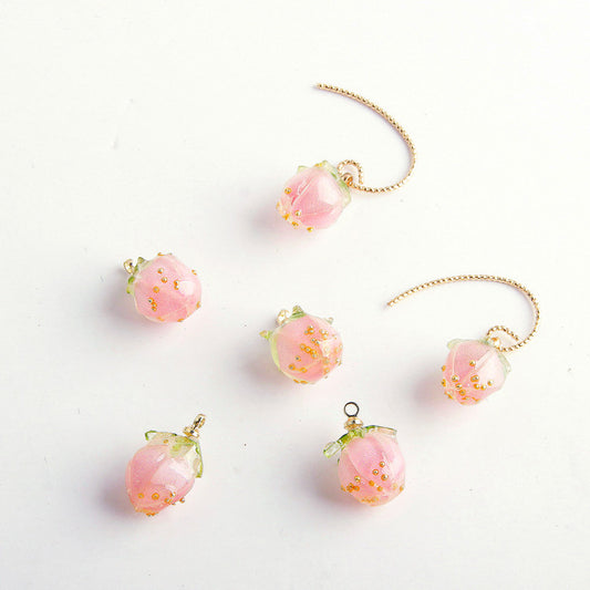 Fresh and Small Cute Pink Resin Strawberry Pendant DIY Bracelet Earrings Handmade Material Accessories