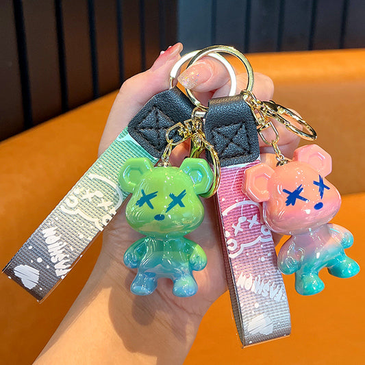 Gradual change color bear keychain car key chain bag pendant