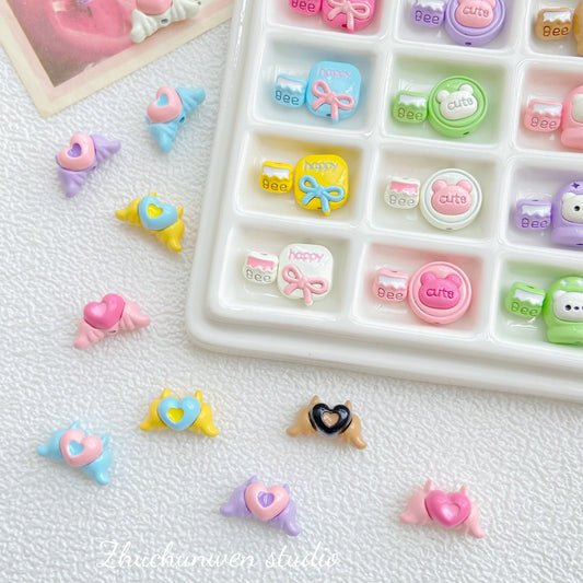 10Pcs Color Splicing Bow Alloy Letter Love Wings Kitten Gloves DIY Beaded Bracelet Mobile Phone Chain Material
