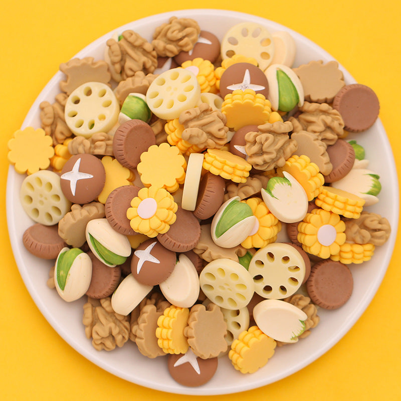20Pcs/cream Glue DIY Accessories, Handmade Materials Simulation Bread Sushi Biscuits Mixed Snacks