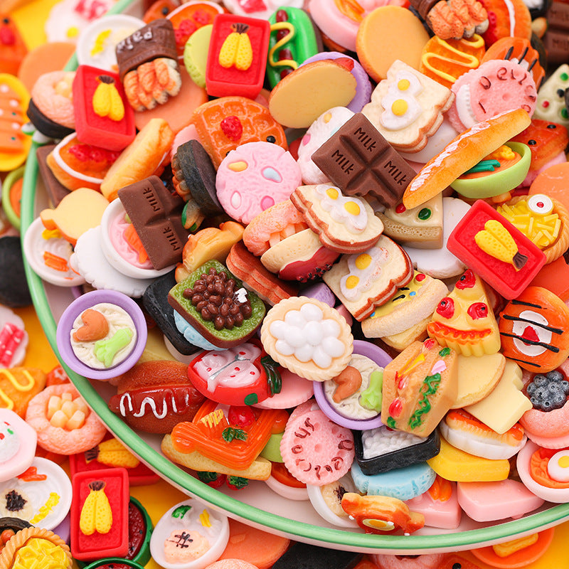 20Pcs/cream Glue DIY Accessories, Handmade Materials Simulation Bread Sushi Biscuits Mixed Snacks