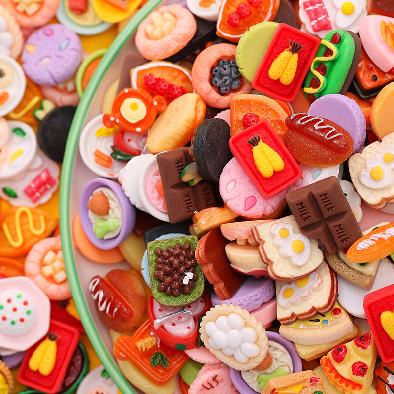 20Pcs/cream Glue DIY Accessories, Handmade Materials Simulation Bread Sushi Biscuits Mixed Snacks
