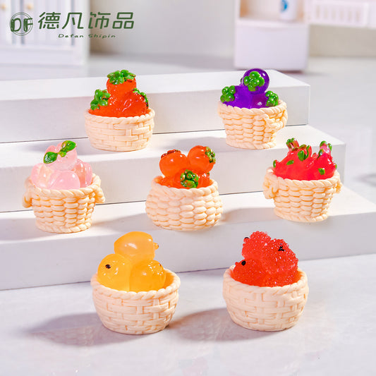 Fruit Basket Mini Luminous Desktop Car Small Ornament Handicraft DIY Resin
