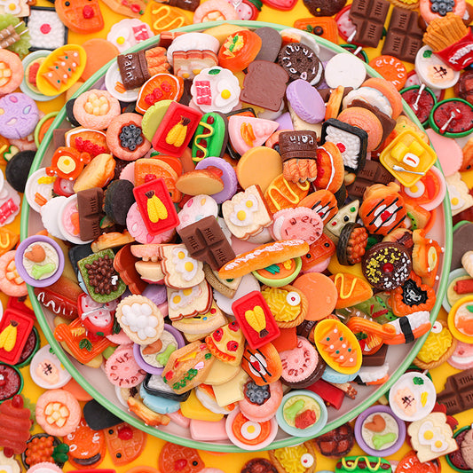 20Pcs/cream Glue DIY Accessories, Handmade Materials Simulation Bread Sushi Biscuits Mixed Snacks