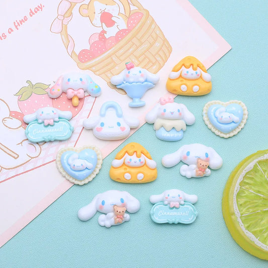 10 Pcs New Mini Kawaii Cartoon Big Eared Dog, Peach Heart Series Resin Scrapbook Diy Miniature Ornament Accessories A27