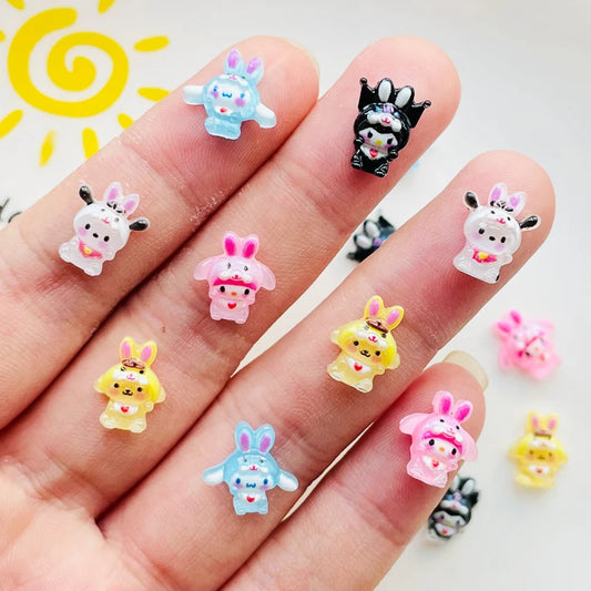 50 Pcs New 3D Mini Cartoon Puppy Little Rabbit lovely Resin Flat Back Scrapbook DIY Nail decoration component holiday gifts