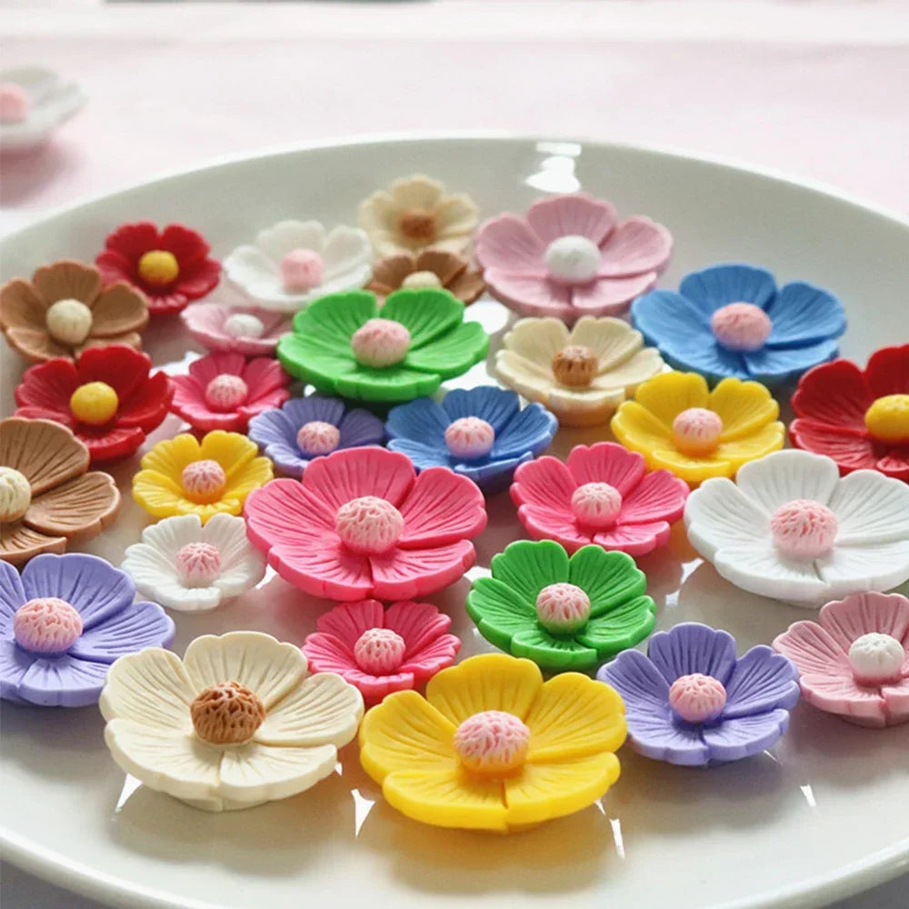 10PCS 21mm-34mm Five Petal Flower Resin Flat Back Cabochons For Hairpin Scrapbooking DIY Jewelry Craft Decoration Accessories
